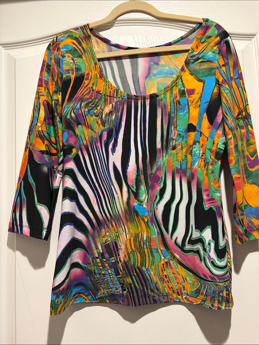 metrostyle Multicolor Abstract Scoop Neck Long Sleeve Top